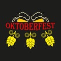 Oktoberfest icon. Beer festival sign with hops and beer mugs. Vector illustration.